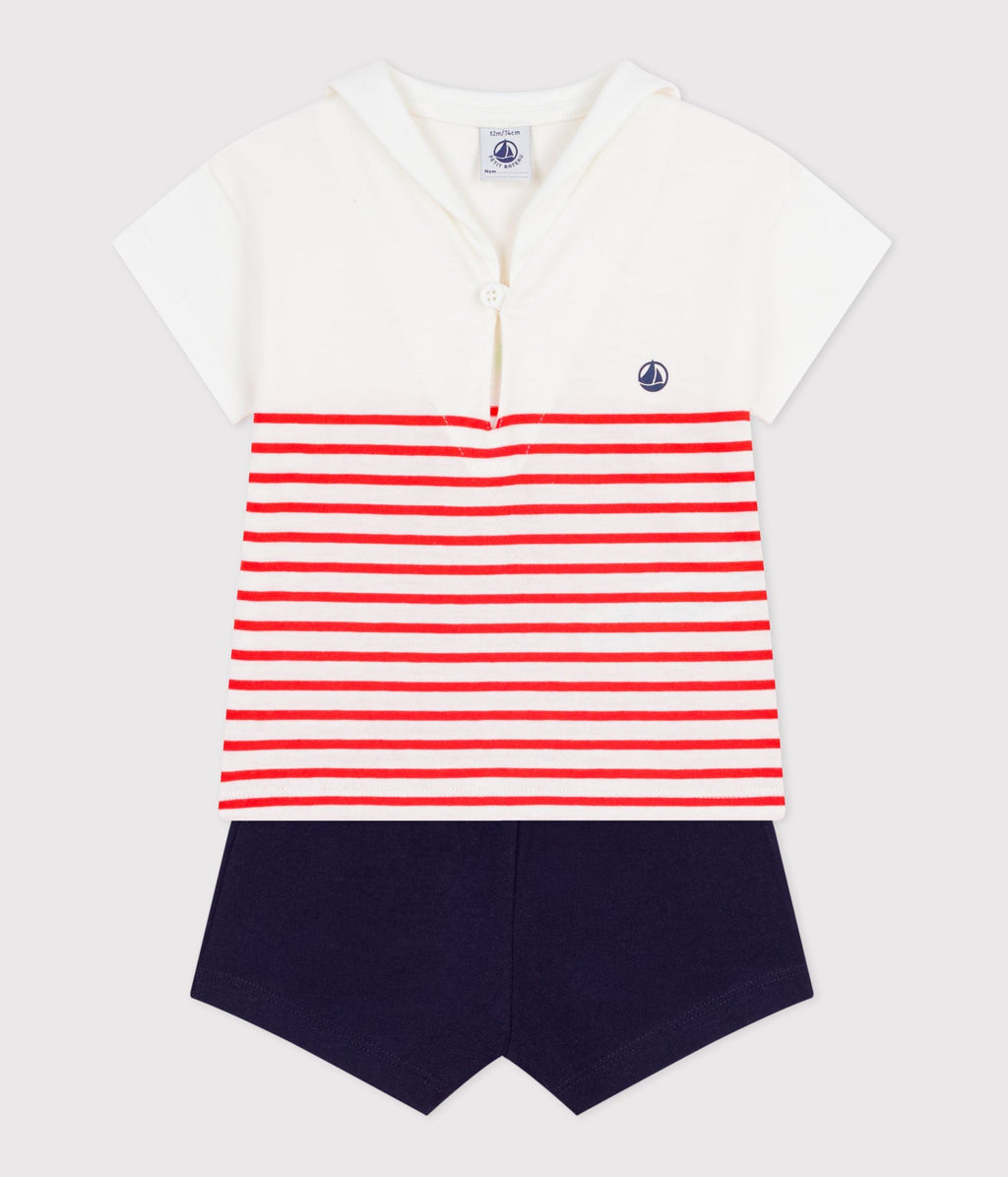 Ensemble bébé 2 pièces en coton, tee-shirt à col marin – F2