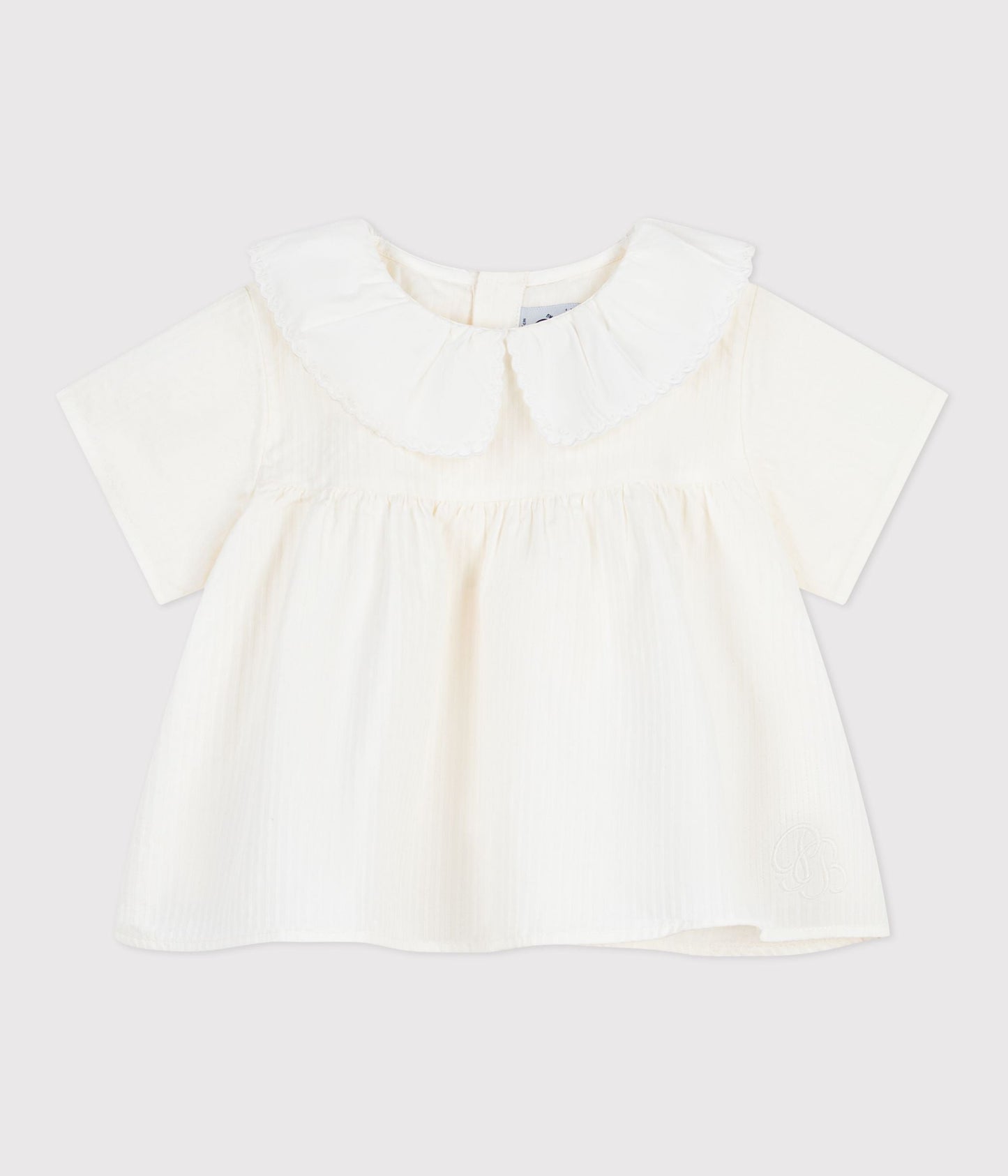 Blouse bébé en popeline de coton manches courtes, unie – F1