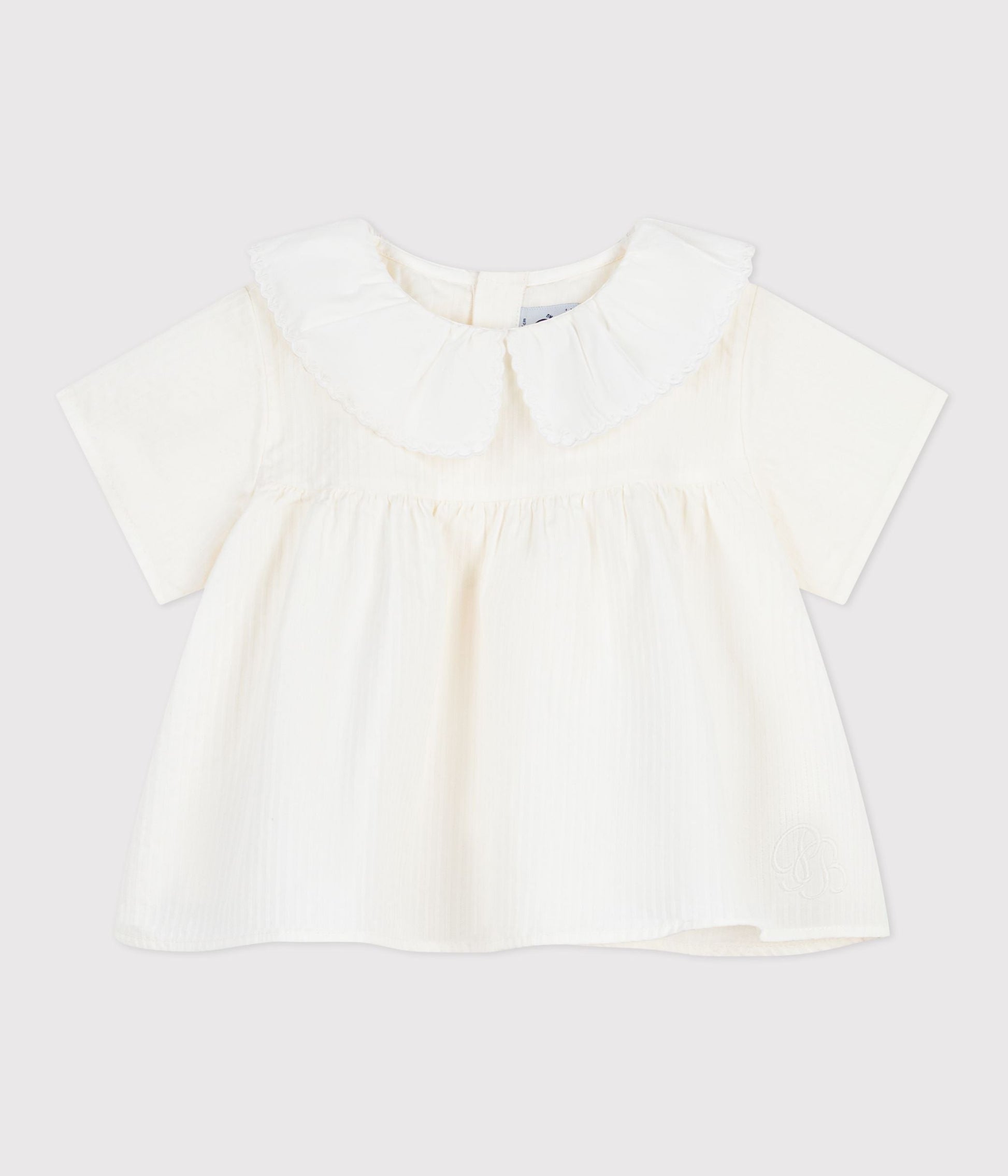 Blouse bébé en popeline de coton manches courtes, unie – F1
