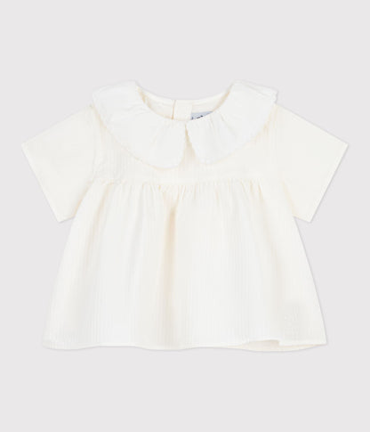 Blouse bébé en popeline de coton manches courtes, unie – F1