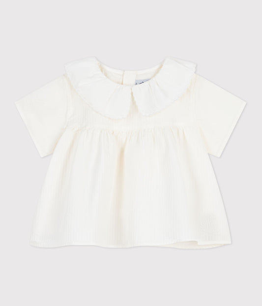 Blouse bébé en popeline de coton manches courtes, unie – F1