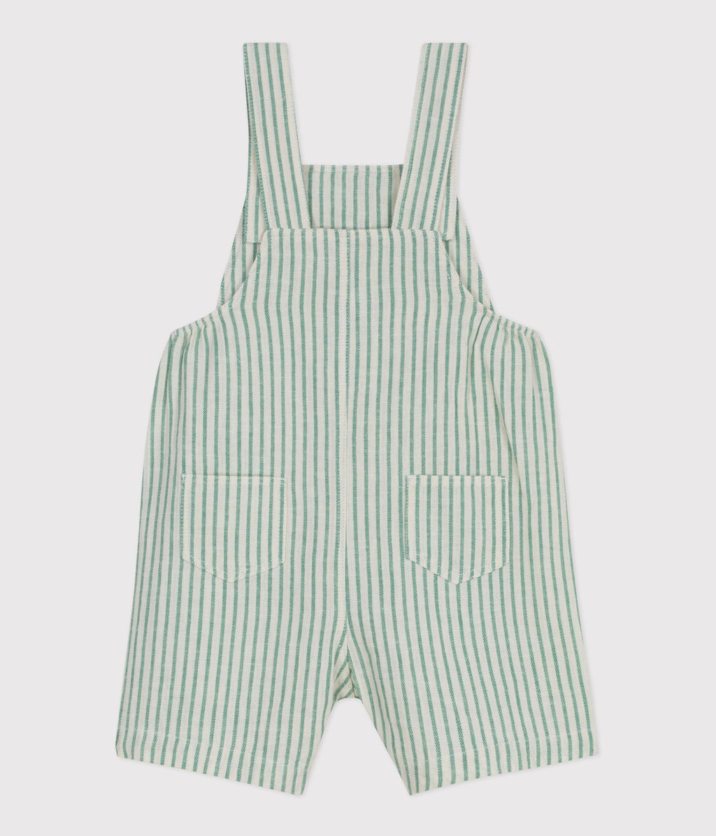 Salopette courte bébé en coton/lin, rayée – D1