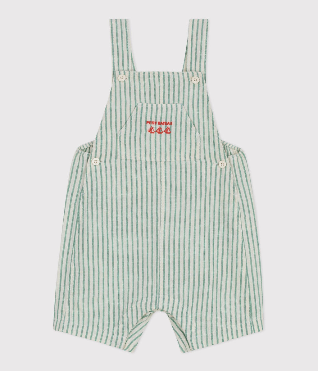 Salopette courte bébé en coton/lin, rayée – F1