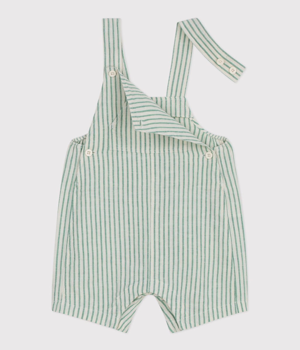 Salopette courte bébé en coton/lin, rayée – F2