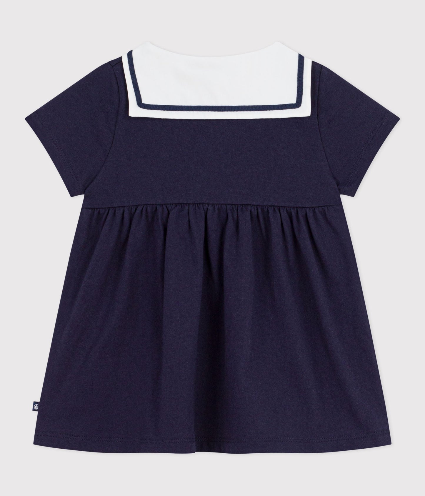 Robe bébé en coton manches courtes, unie avec son col marin – D1