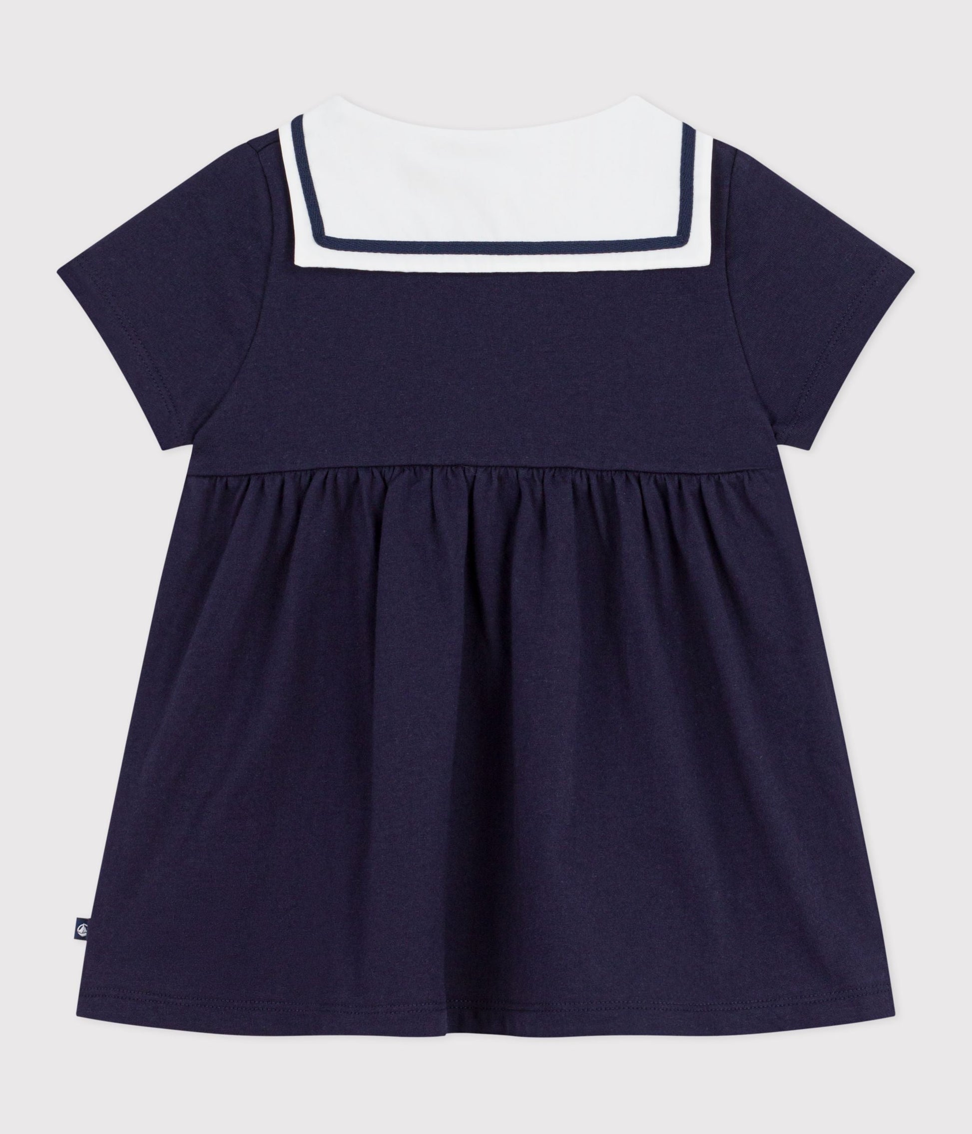 Robe bébé en coton manches courtes, unie avec son col marin – D1