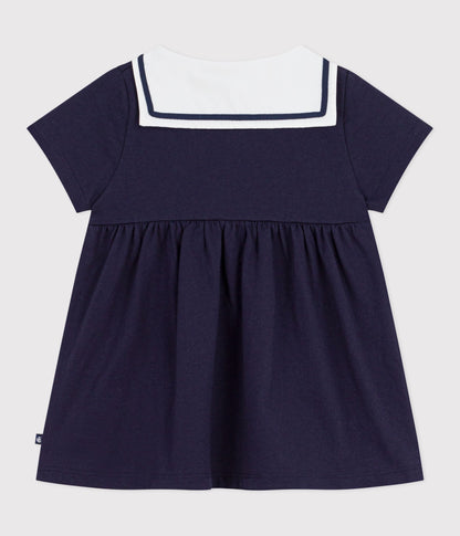 Robe bébé en coton manches courtes, unie avec son col marin – D1