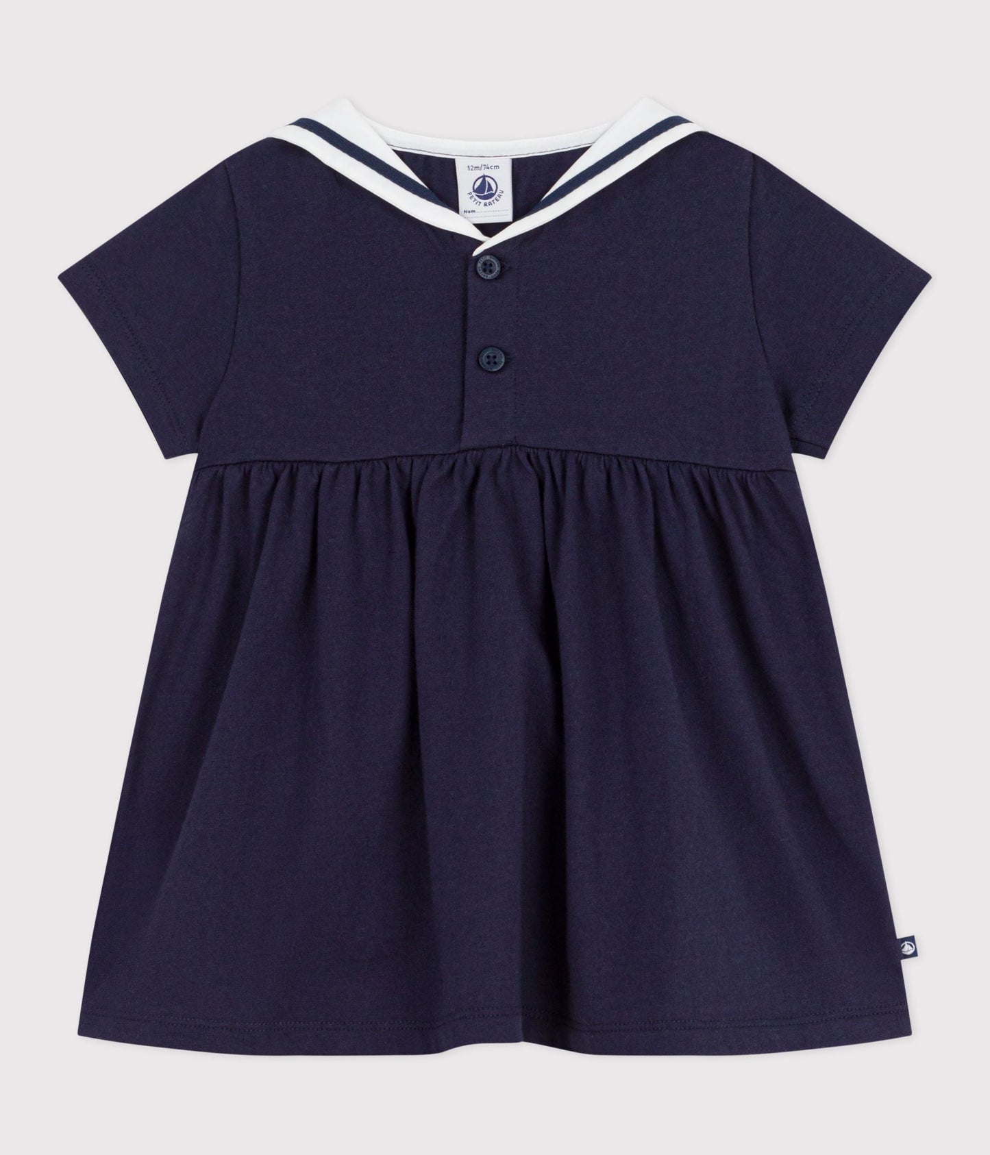 Robe bébé en coton manches courtes, unie avec son col marin – F1