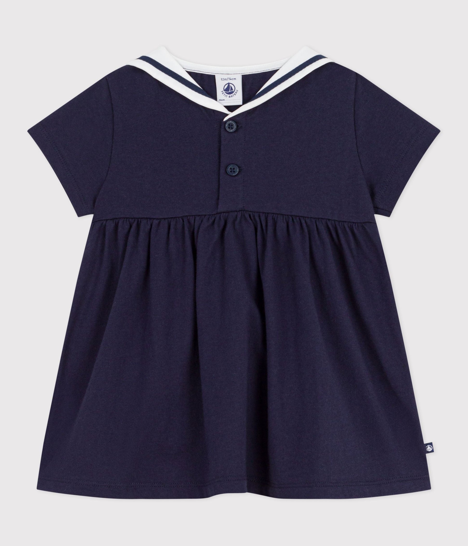 Robe bébé en coton manches courtes, unie avec son col marin – F1