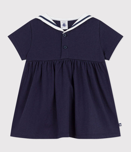 Robe bébé en coton manches courtes, unie avec son col marin – F1
