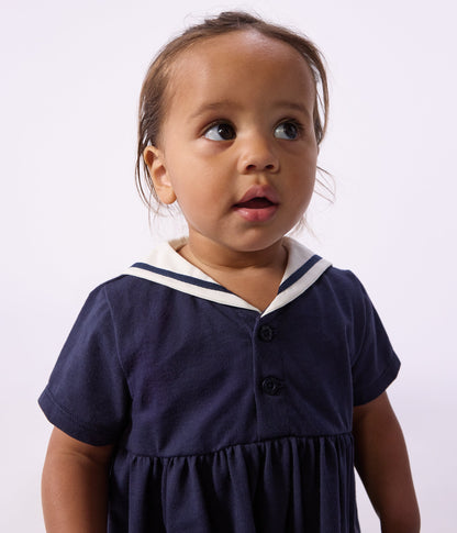 Robe bébé en coton manches courtes, unie avec son col marin – J2
