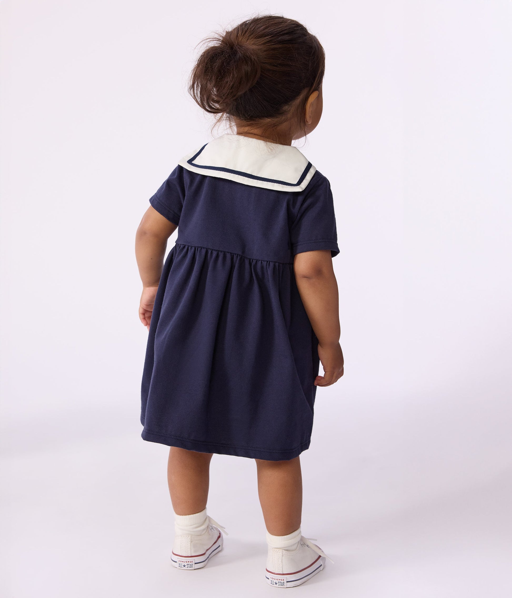 Robe bébé en coton manches courtes, unie avec son col marin – J3