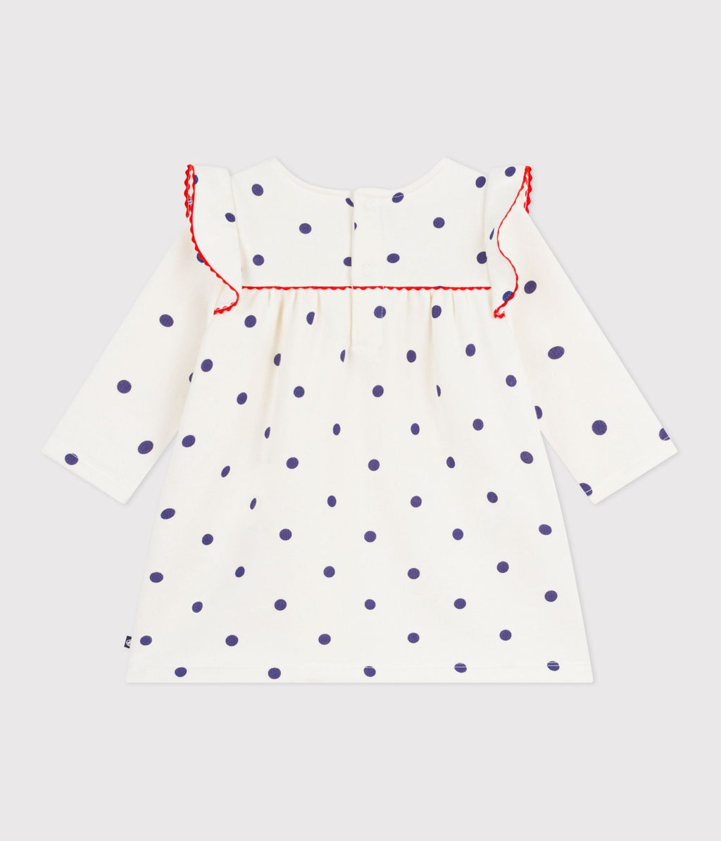 Robe bébé en coton manches longues, imprimée pois – D1