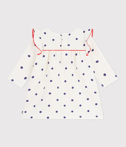 Robe bébé en coton manches longues, imprimée pois – D1