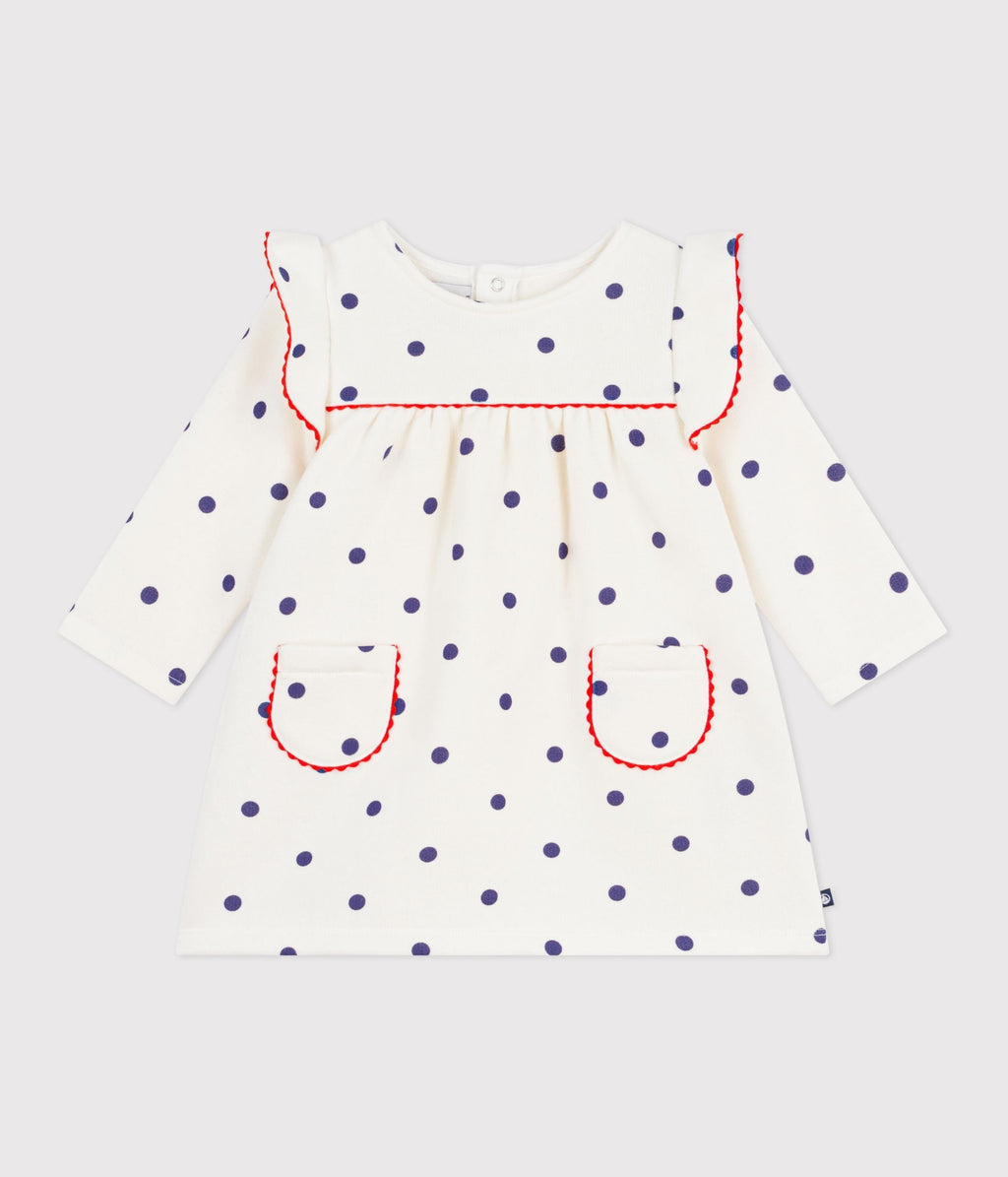 Robe bébé en coton manches longues, imprimée pois – F1