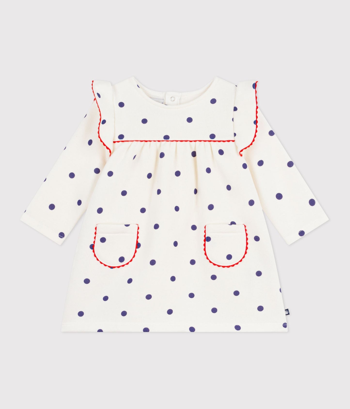 Robe bébé en coton manches longues, imprimée pois – F1
