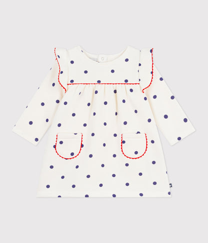 Robe bébé en coton manches longues, imprimée pois – F1