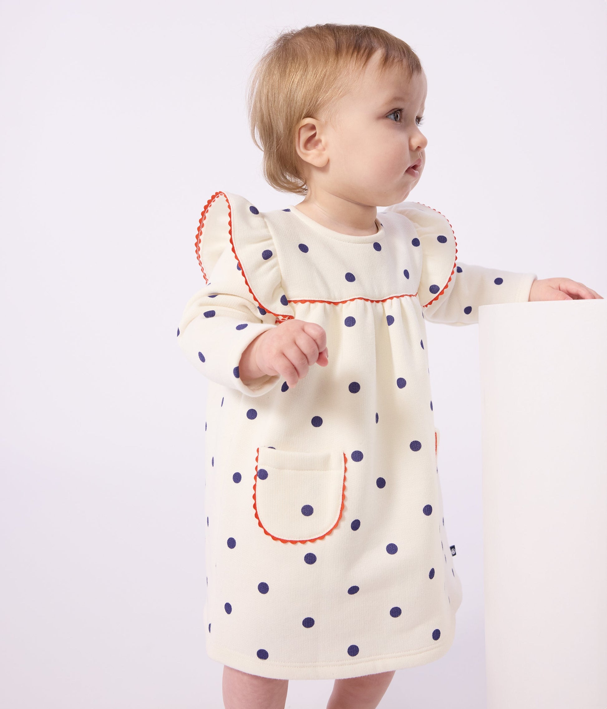 Robe bébé en coton manches longues, imprimée pois – J1