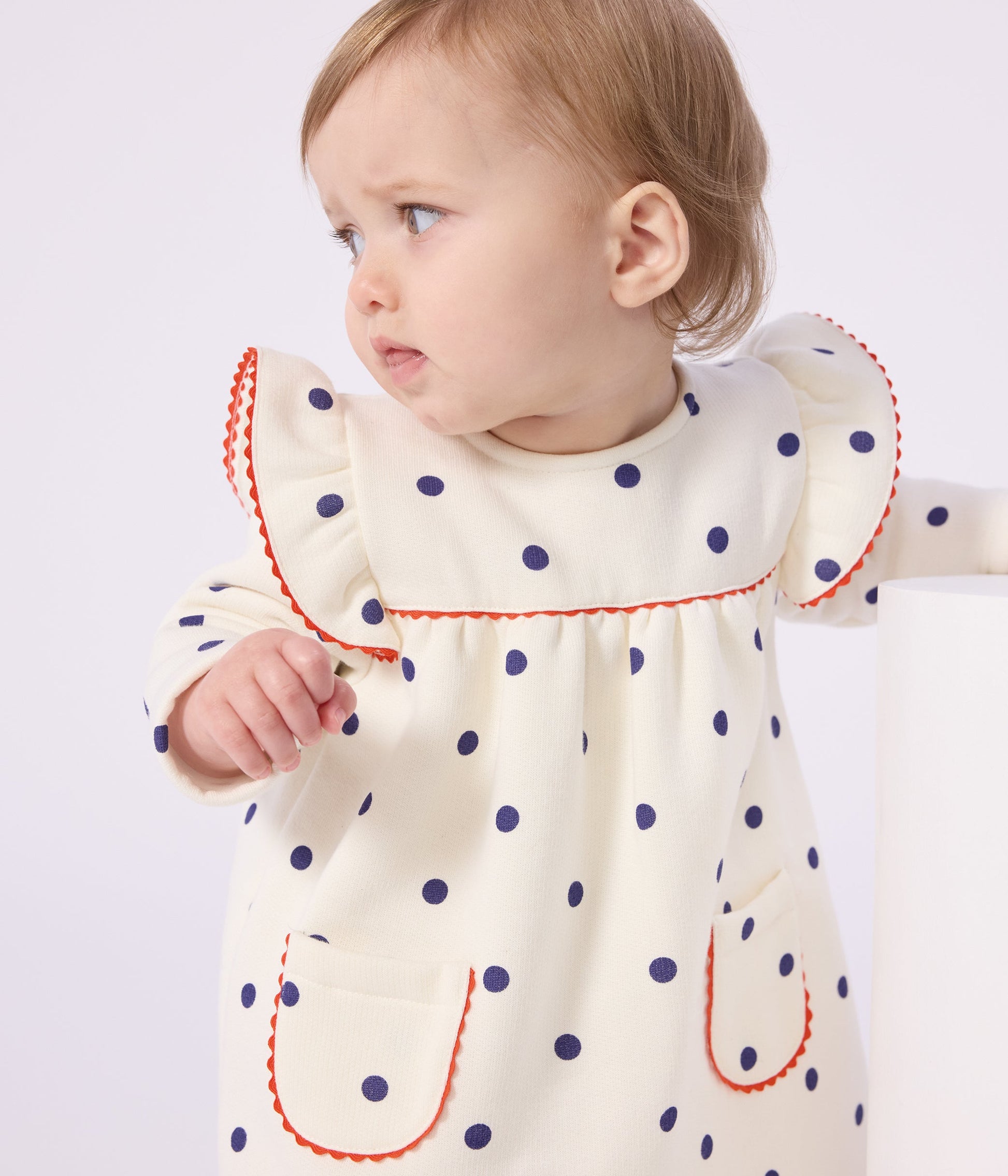 Robe bébé en coton manches longues, imprimée pois – J2