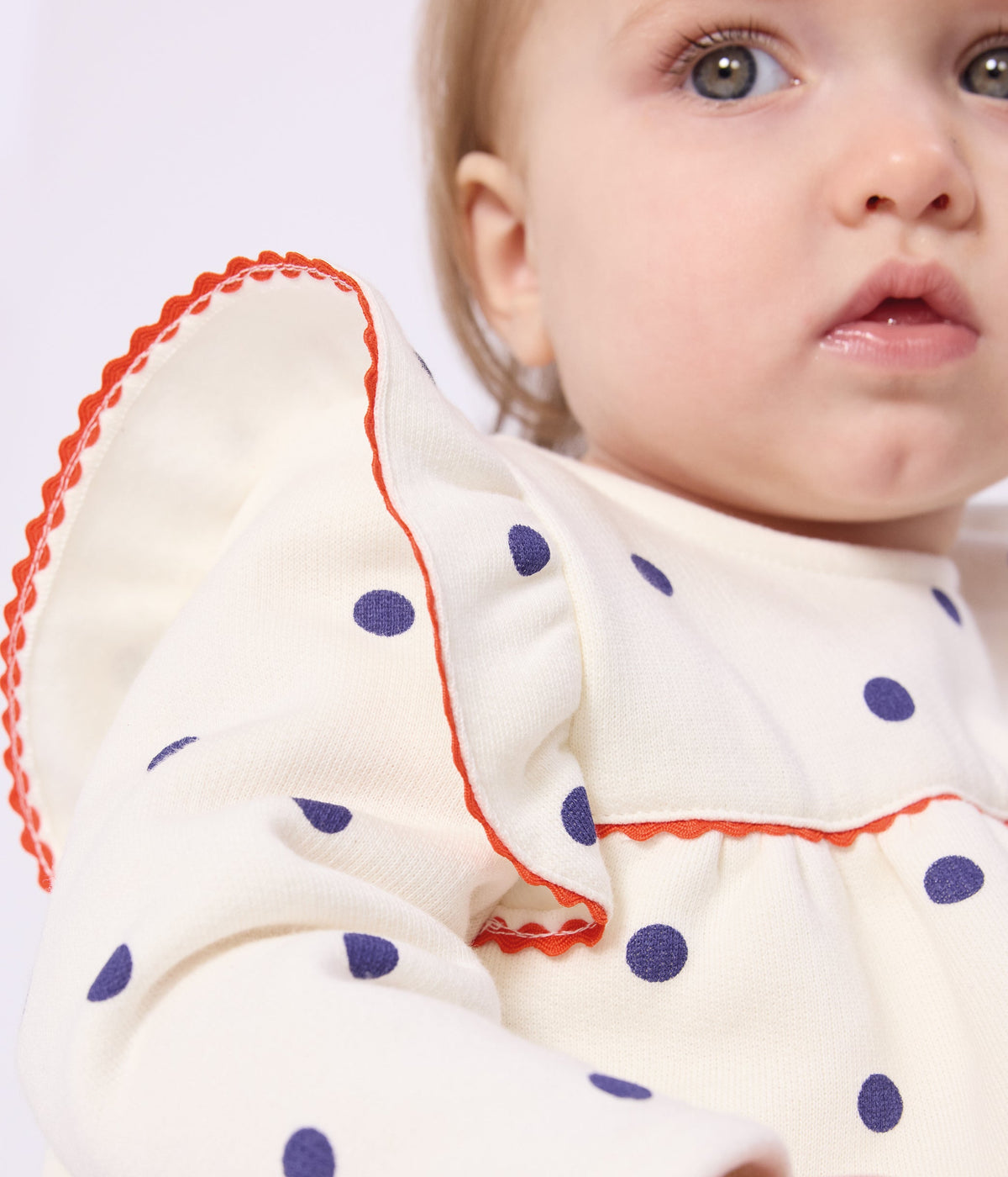Robe bébé en coton manches longues, imprimée pois – J3