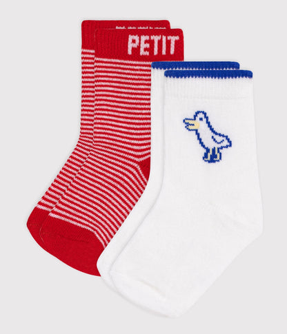 2 paires de chaussettes bébé en coton mouettes et rayures – F1