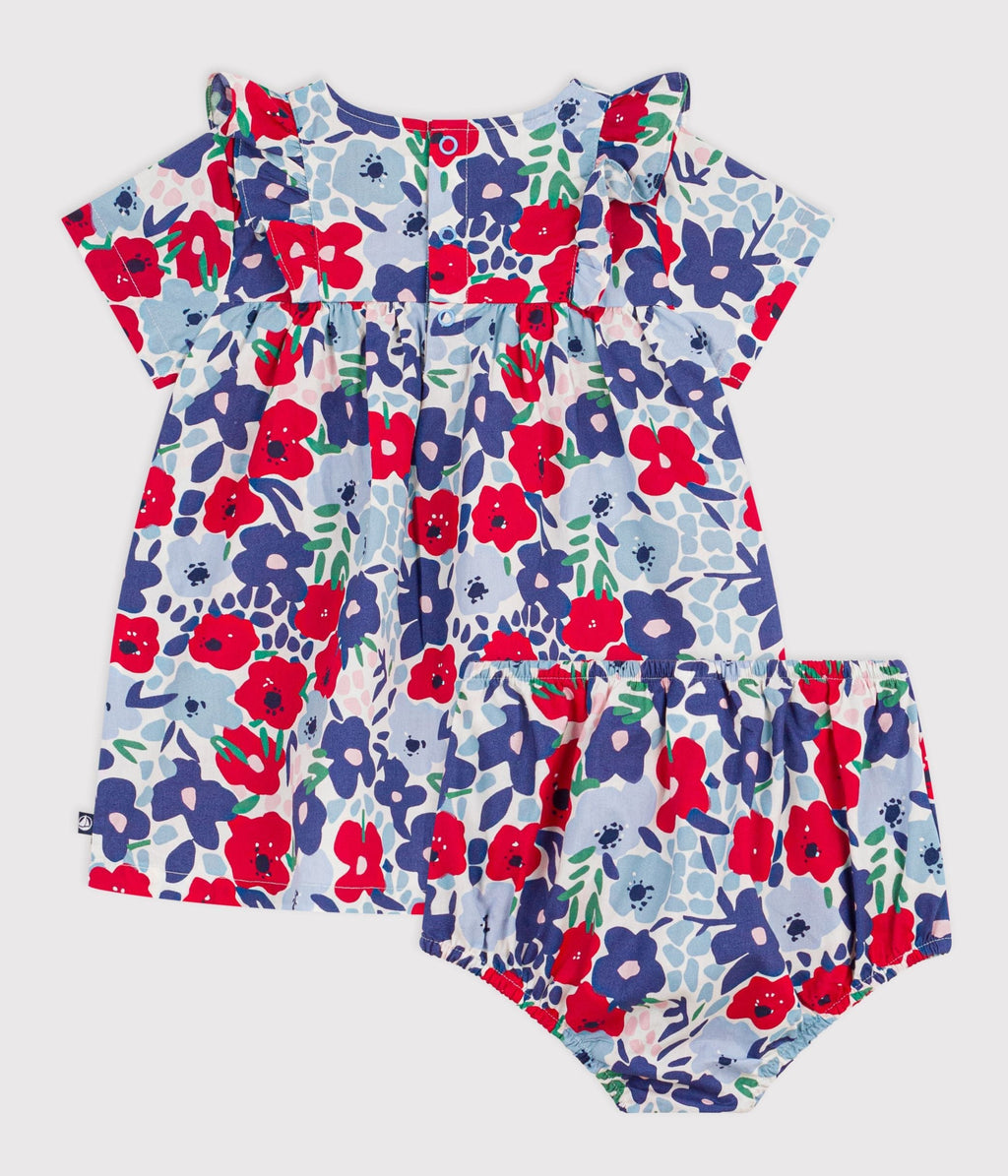 Robe bébé en coton manches courtes et son bloomer imprimés fleurs – D1