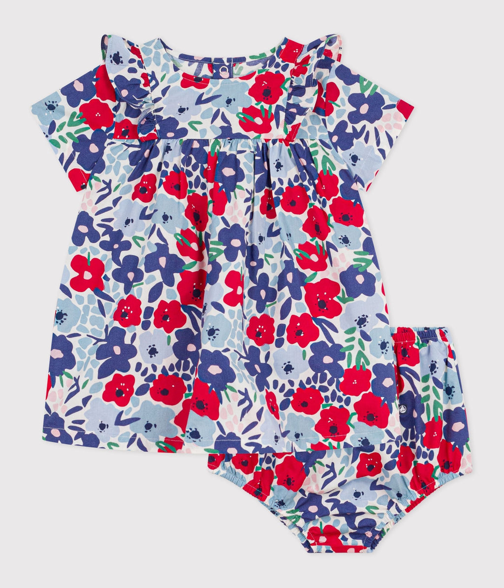 Robe bébé en coton manches courtes et son bloomer imprimés fleurs – F1