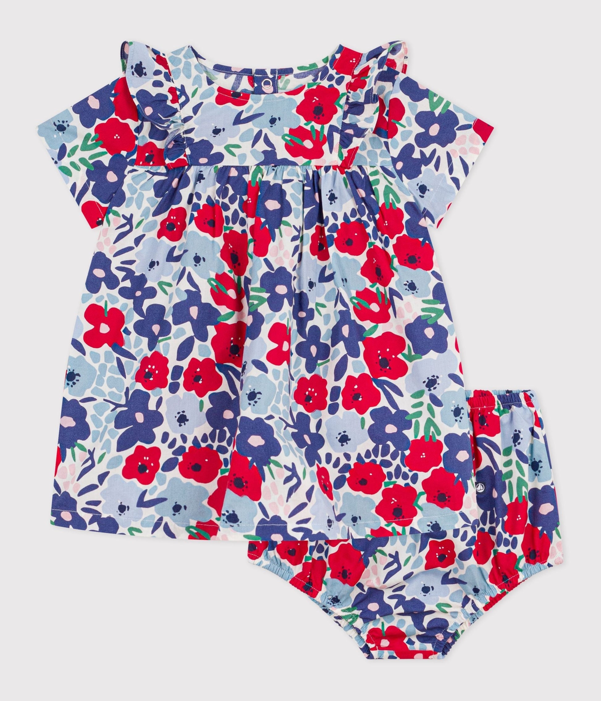 Robe bébé en coton manches courtes et son bloomer imprimés fleurs – F1