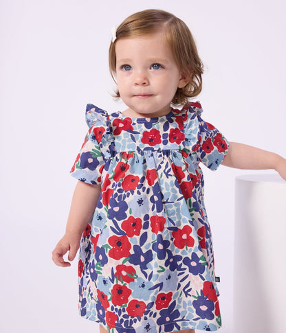 Robe bébé en coton manches courtes et son bloomer imprimés fleurs – J1