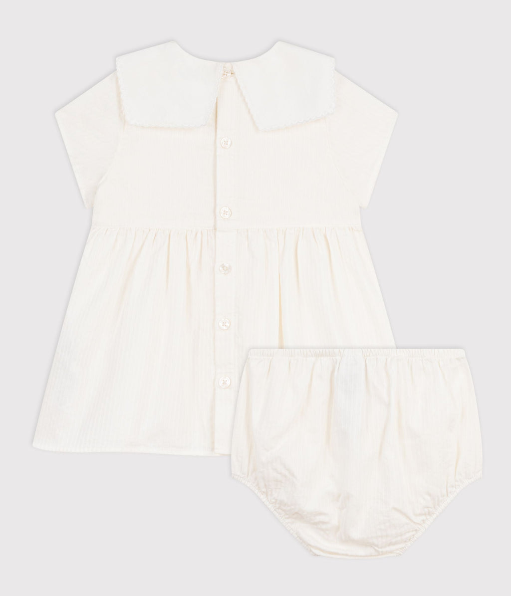 Robe bébé en coton/lin manches courtes et son bloomer – D1