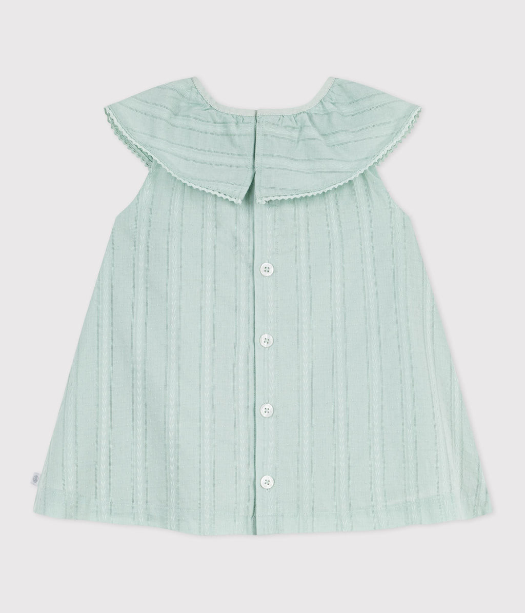 Robe bébé en coton manches courtes, unie avec sa colerette – D1