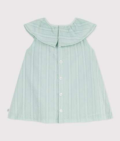 Robe bébé en coton manches courtes, unie avec sa colerette – D1