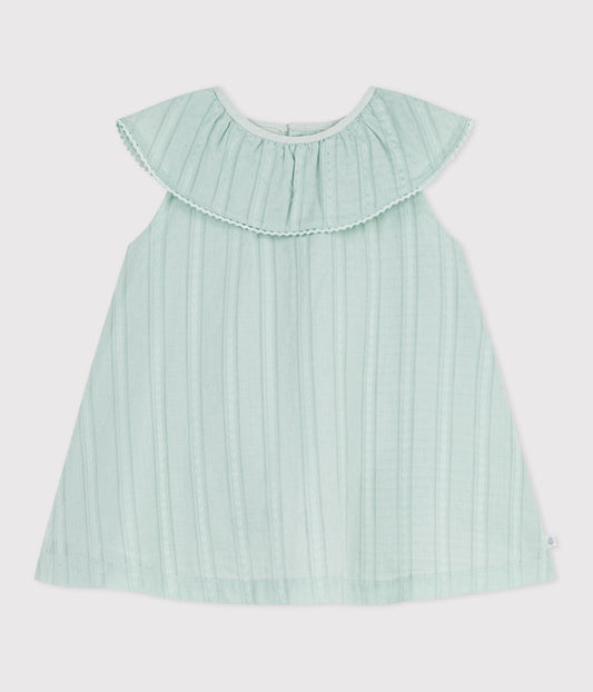 Robe bébé en coton manches courtes, unie avec sa colerette – F1