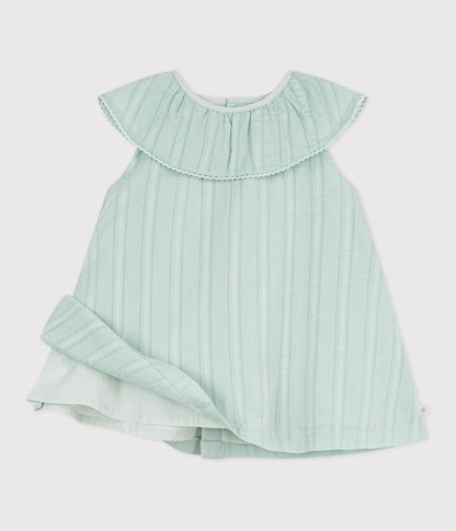 Robe bébé en coton manches courtes, unie avec sa colerette – F2