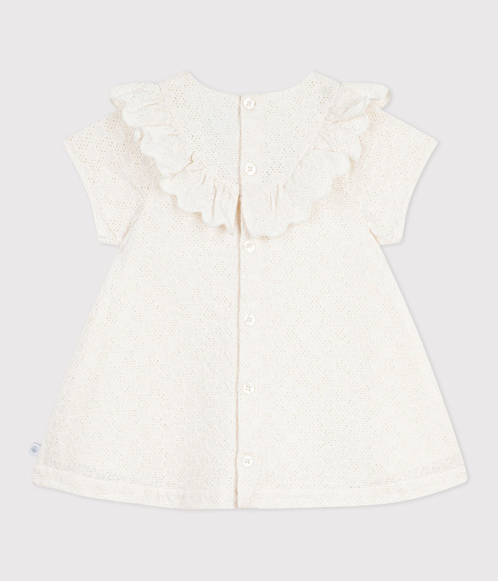Robe bébé en broderie anglaise manches courtes, motifs cœurs – D1