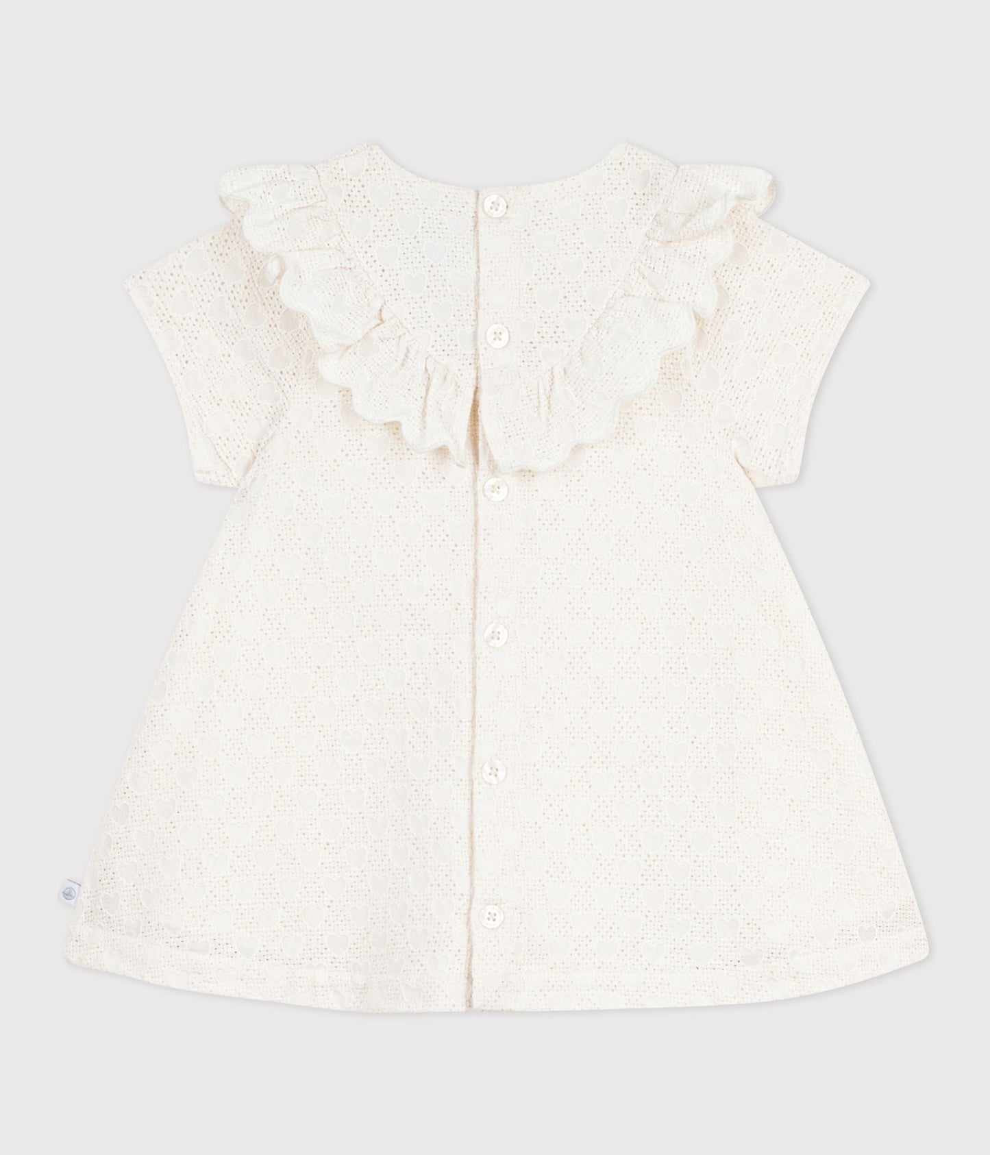 Robe bébé en broderie anglaise manches courtes, motifs cœurs – D1