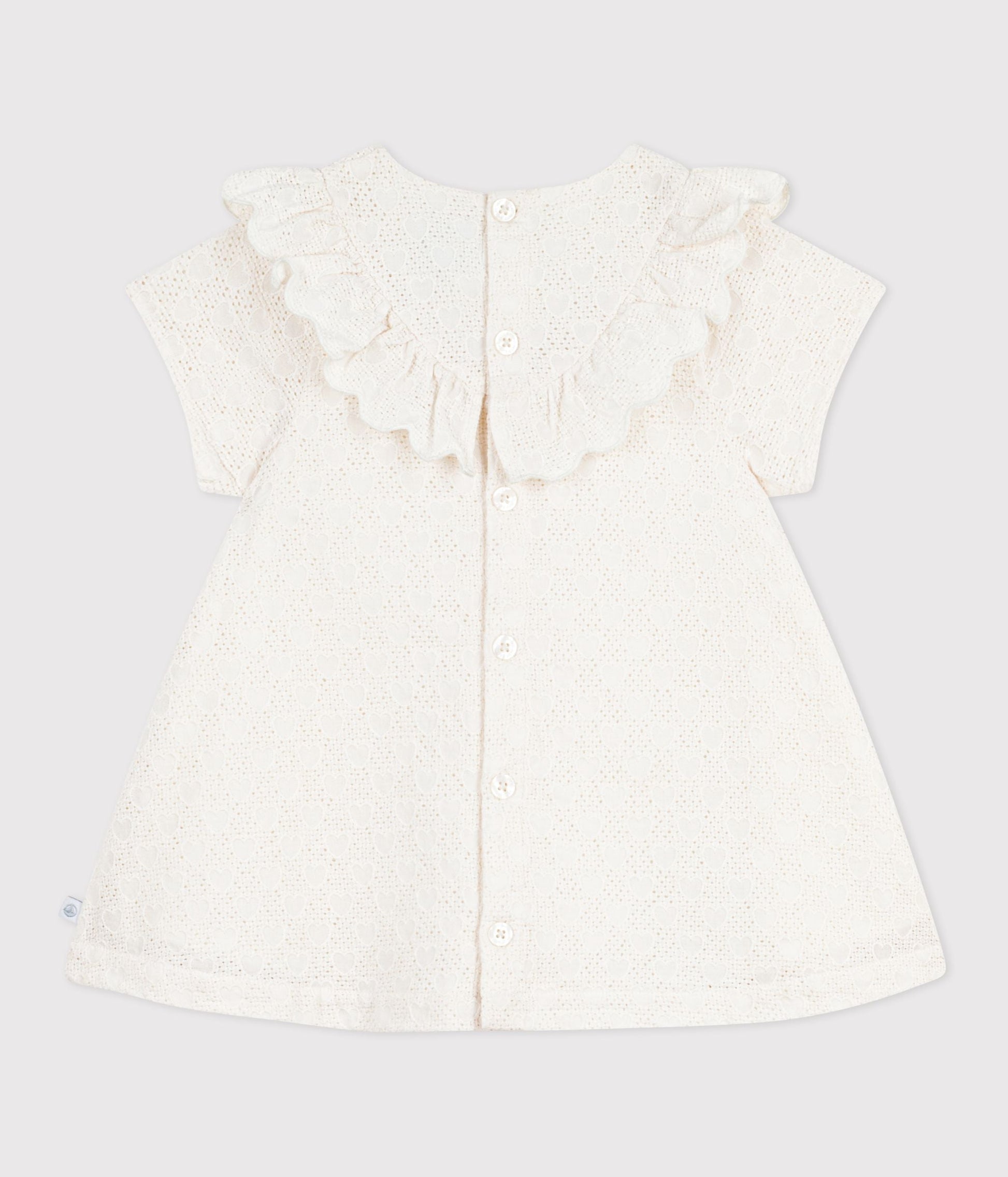 Robe bébé en broderie anglaise manches courtes, motifs cœurs – D1