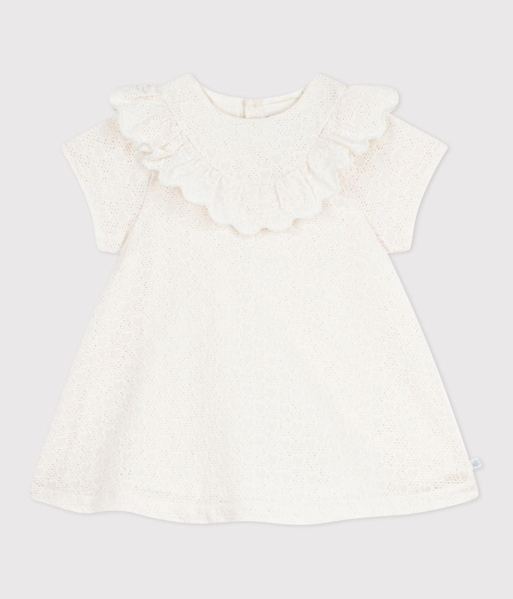 Robe bébé en broderie anglaise manches courtes, motifs cœurs – F1