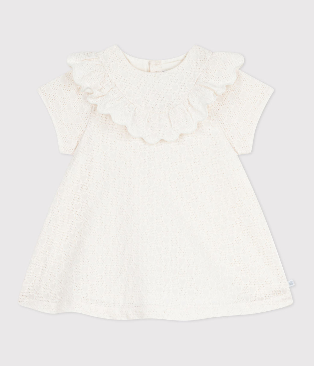 Robe bébé en broderie anglaise manches courtes, motifs cœurs – F1