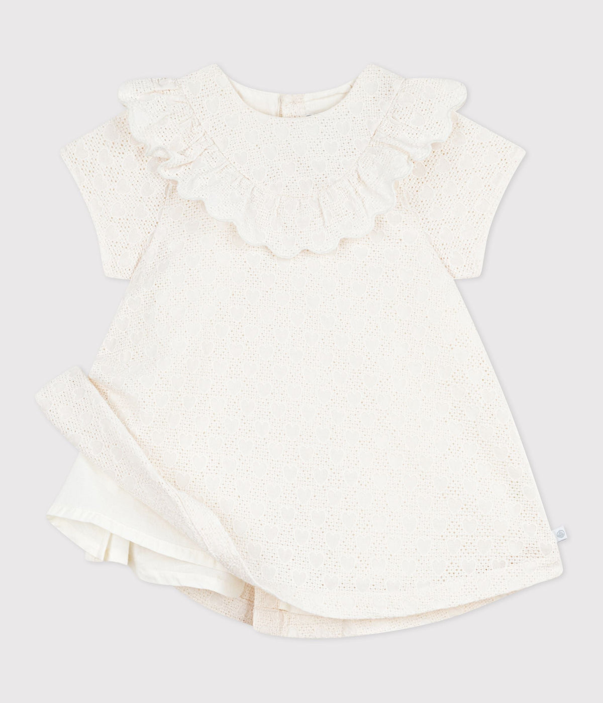 Robe bébé en broderie anglaise manches courtes, motifs cœurs – F2