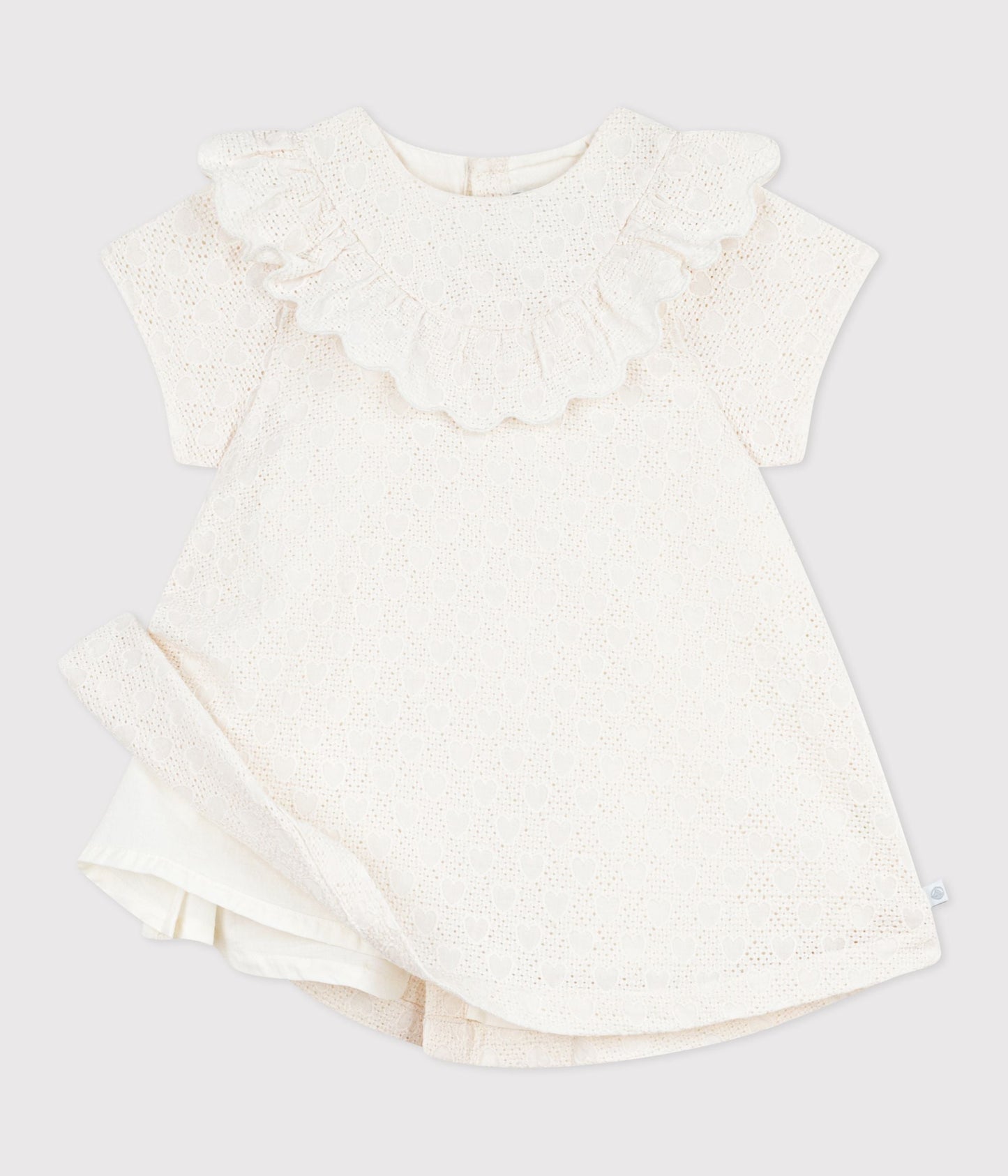 Robe bébé en broderie anglaise manches courtes, motifs cœurs – F2