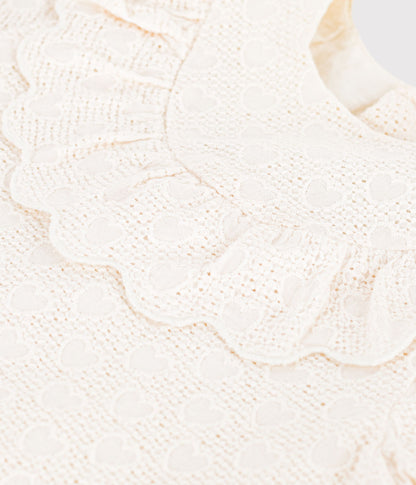 Robe bébé en broderie anglaise manches courtes, motifs cœurs – Z1