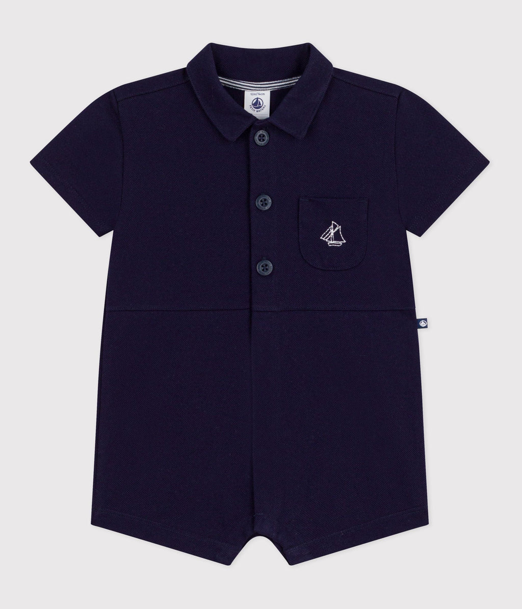 Combinaison courte col polo bébé en coton unie – F1