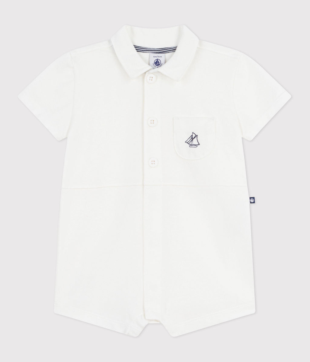 Combinaison courte col polo bébé en coton unie – F1