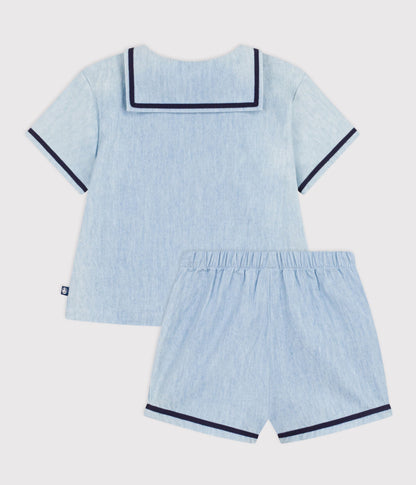 Ensemble bébé 2 pièces en chambray, tee-shirt col vareuse – D1