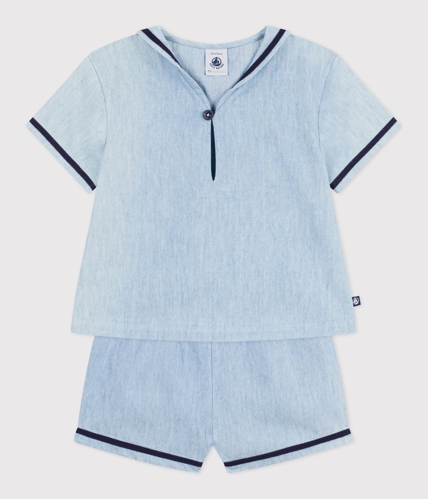 Ensemble bébé 2 pièces en chambray, tee-shirt col vareuse – F2