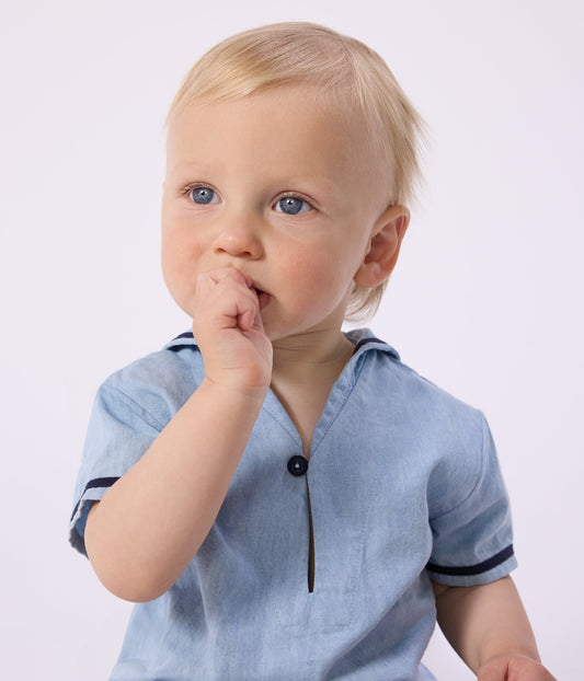 Ensemble bébé 2 pièces en chambray, tee-shirt col vareuse – J1