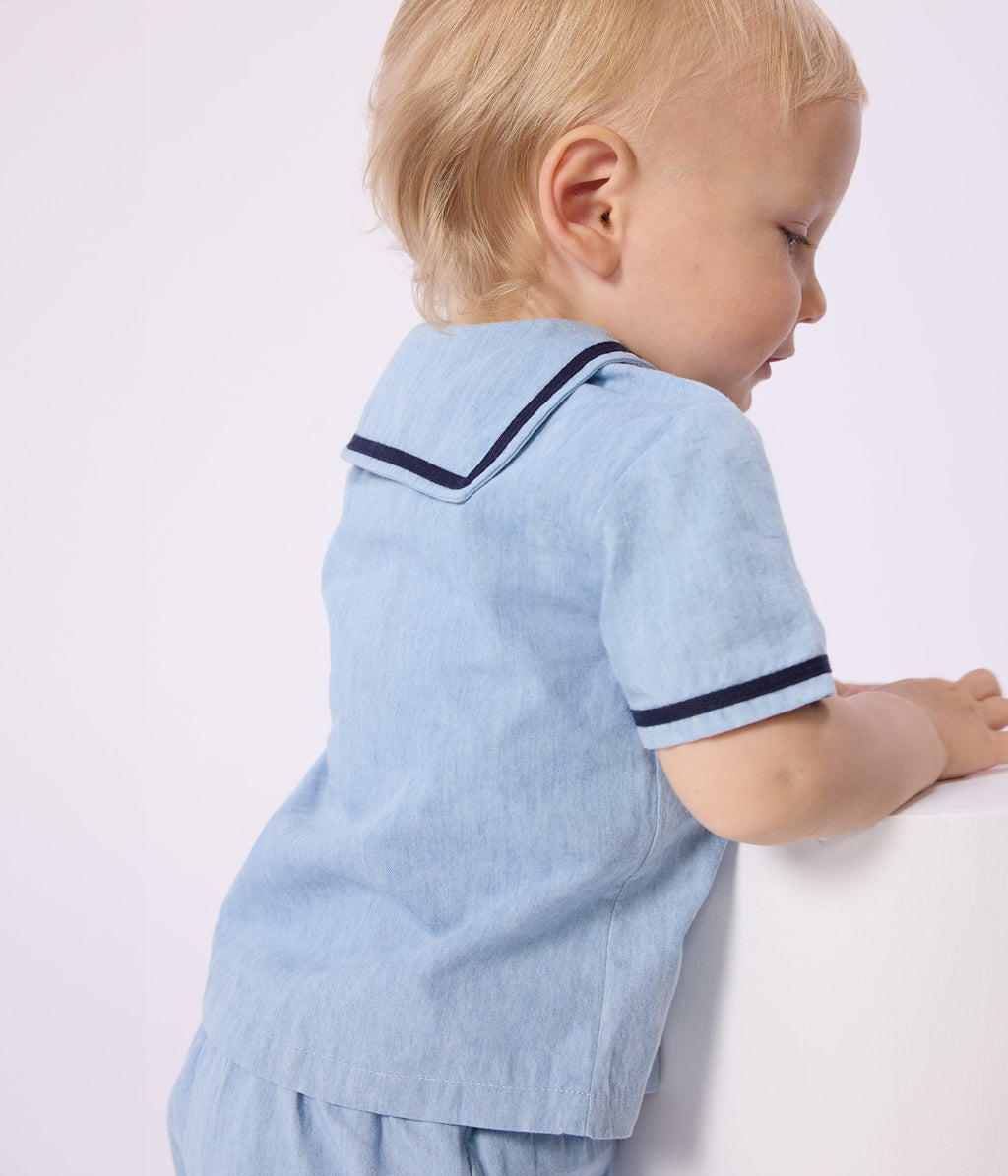 Ensemble bébé 2 pièces en chambray, tee-shirt col vareuse – J2