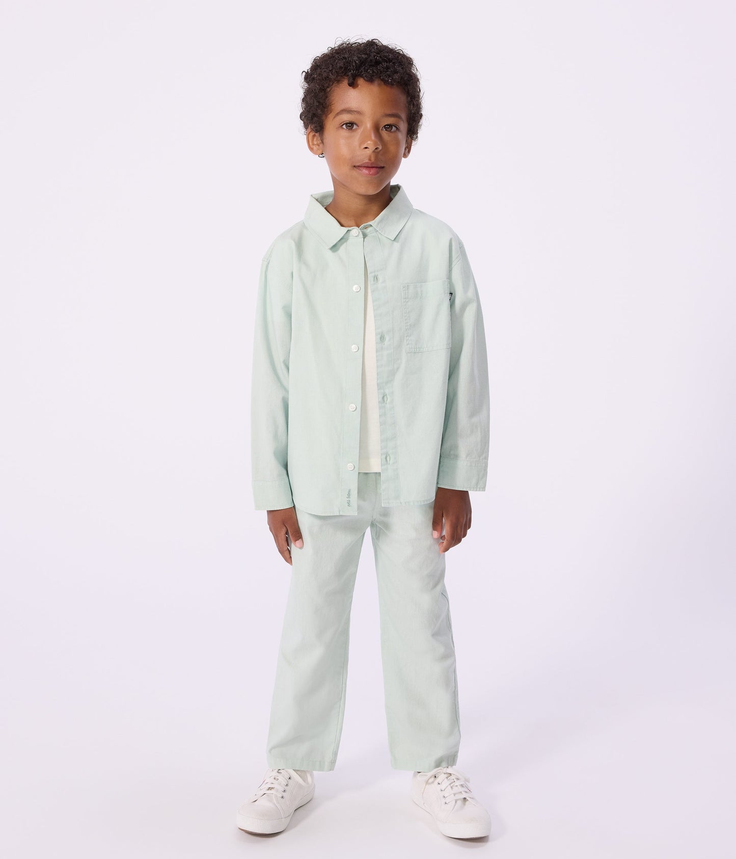 Chemise enfant en coton à manches longues unie – J1