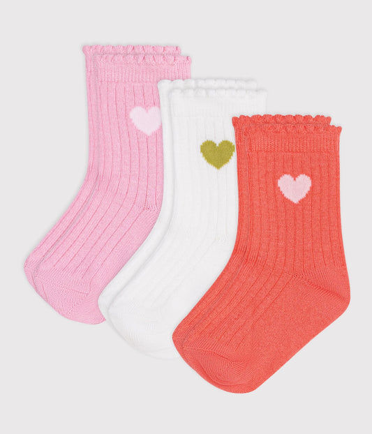 3 paires de chaussettes bébé en coton avec cœur – F1